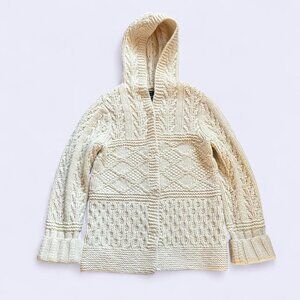 Vintage American Eagle Chunky Hand-Knit Wool Aran Hoodie (Y2K Era)